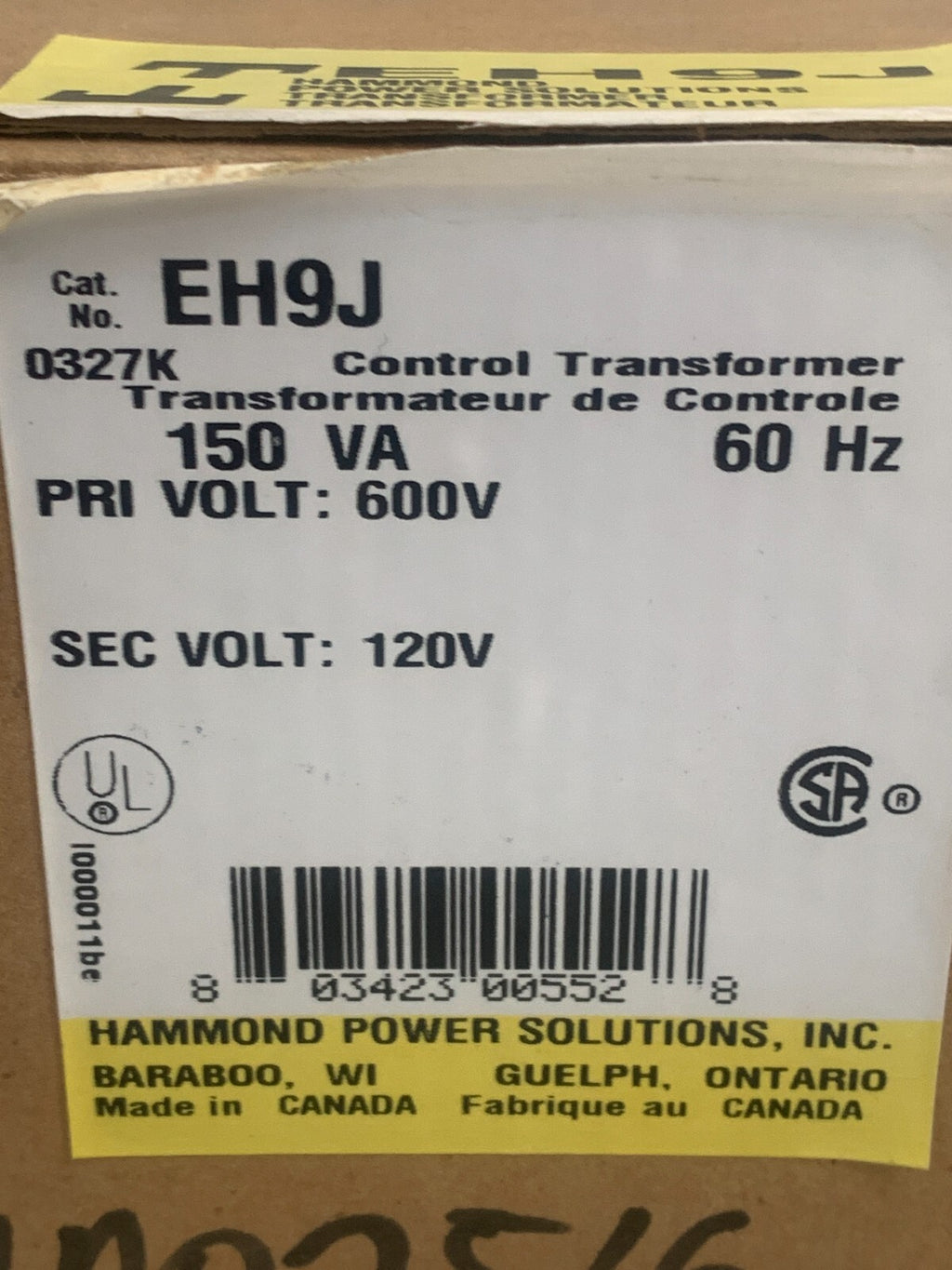 HAMMOND MANUFACTURING EH9J Control Transformer