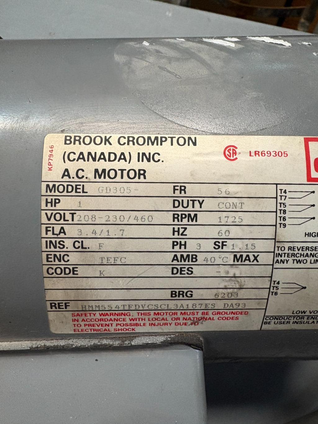 BROOK CROMPTON AC MOTOR 1HP