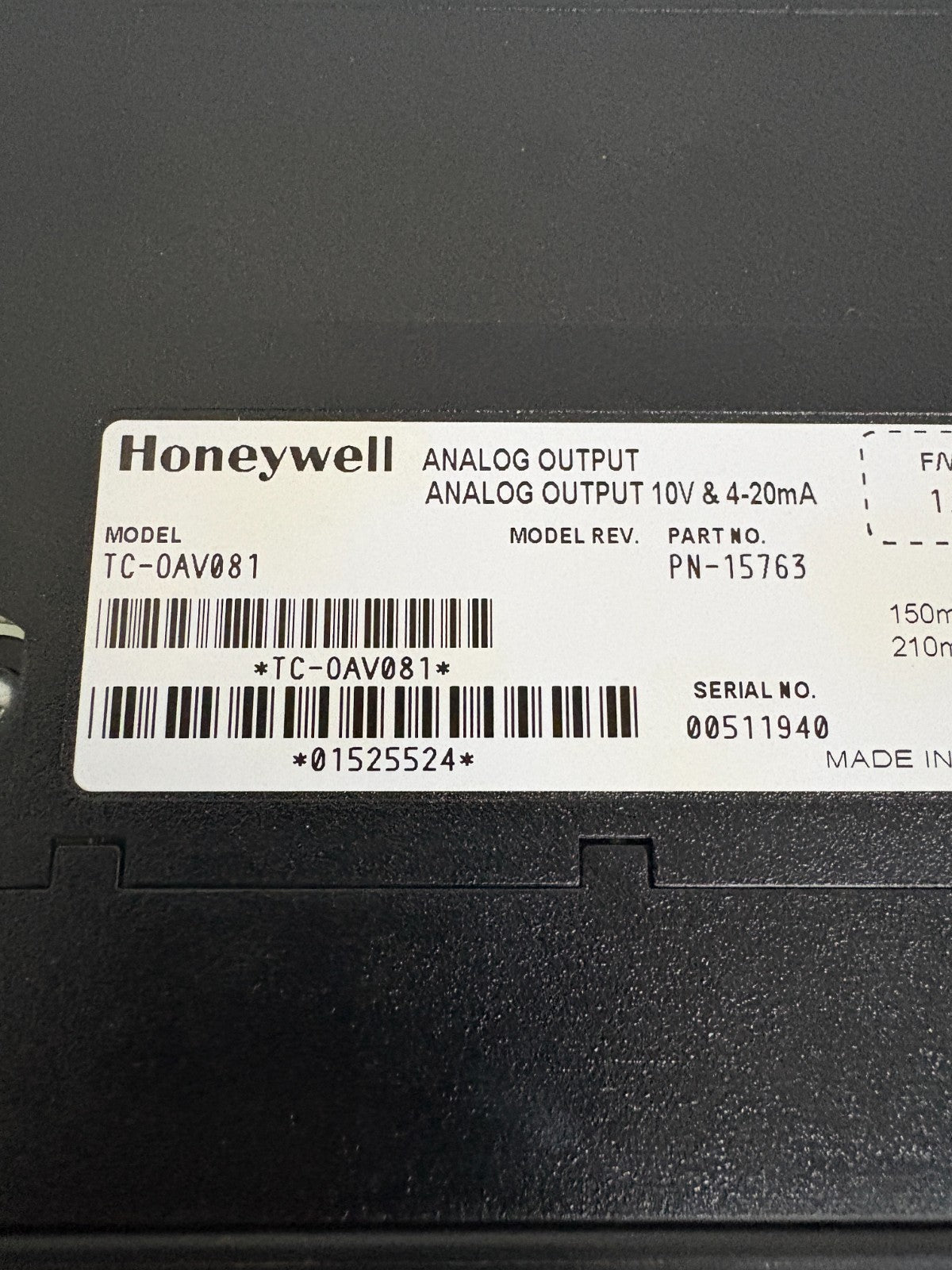 HONEYWELL ANALOG OUTPUT MODULE TC-0AV081 PN-15763