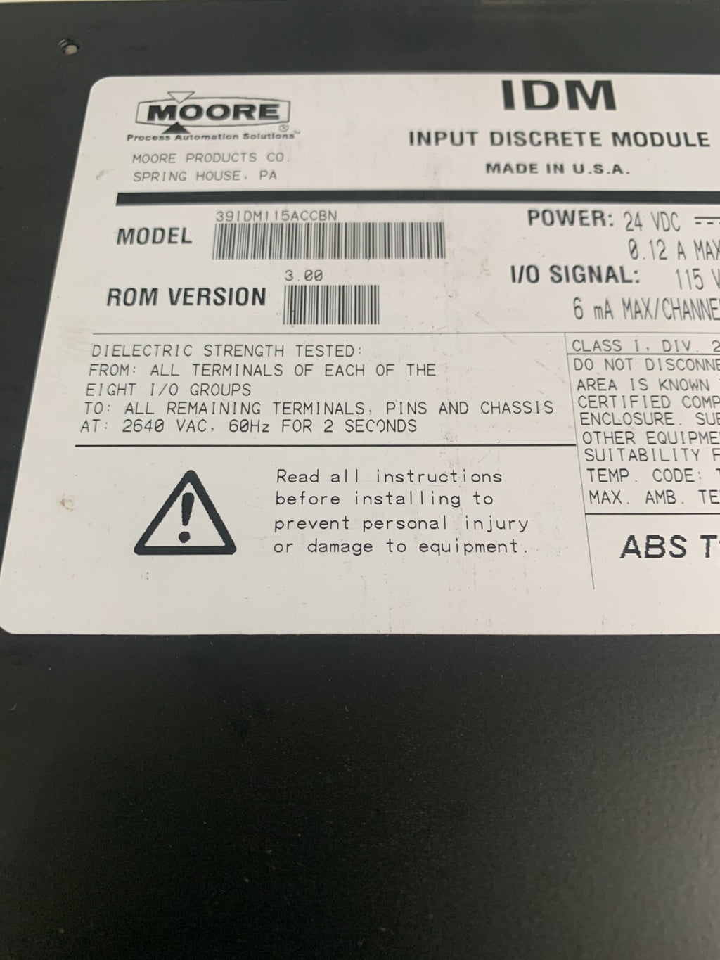 MOORE IDM INPUT DISCRETE MODULE 16107-182/1  39IDM115ACCBN