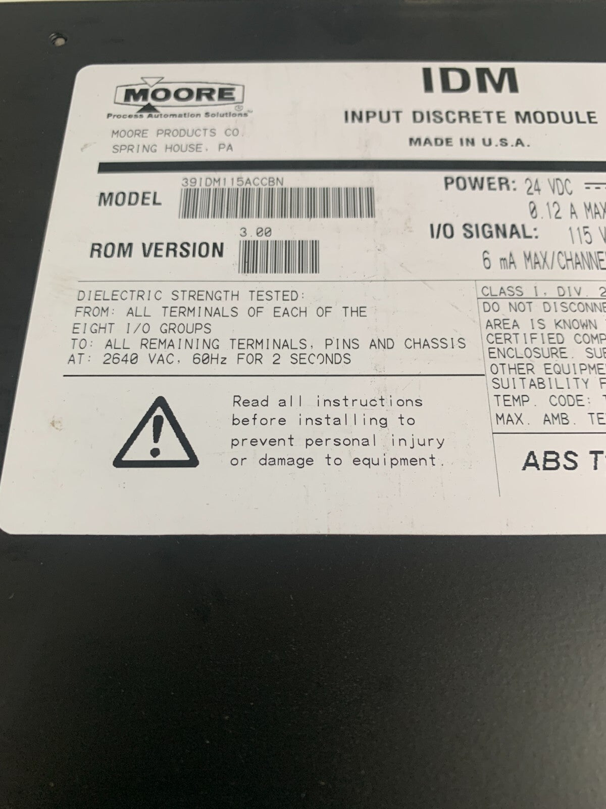 MOORE IDM INPUT DISCRETE MODULE 16107-182/1  39IDM115ACCBN