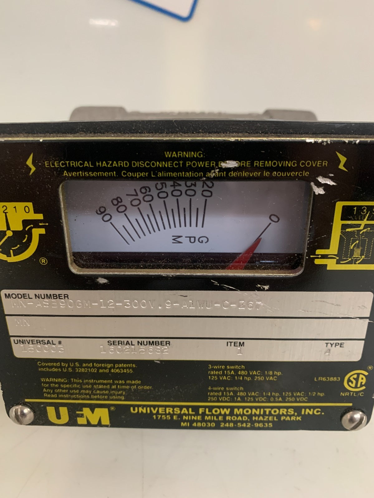 UNIVERSAL FLOW MONITORS 90 GPM MN-ASB90GM-12-300V.9-A1WU-C-Z67