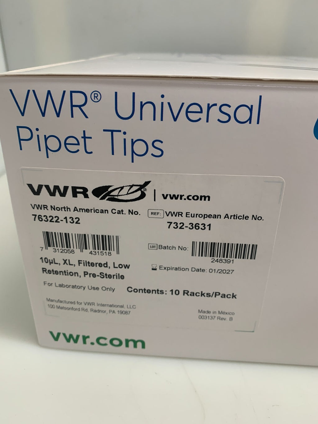 Lot of 2 VWR 76322-134 Universal Pipet Tips 20µl 10x120/unit 2400 total