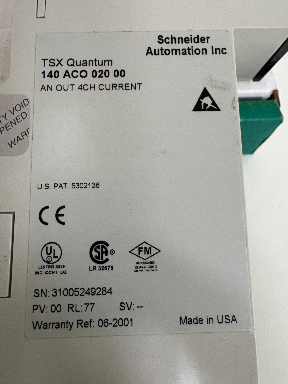 MRO MODICON QUANTUM 140-ACO-020-00 ANALOG I/O OUTPUT 4 POINT CURRENT 140-ACO