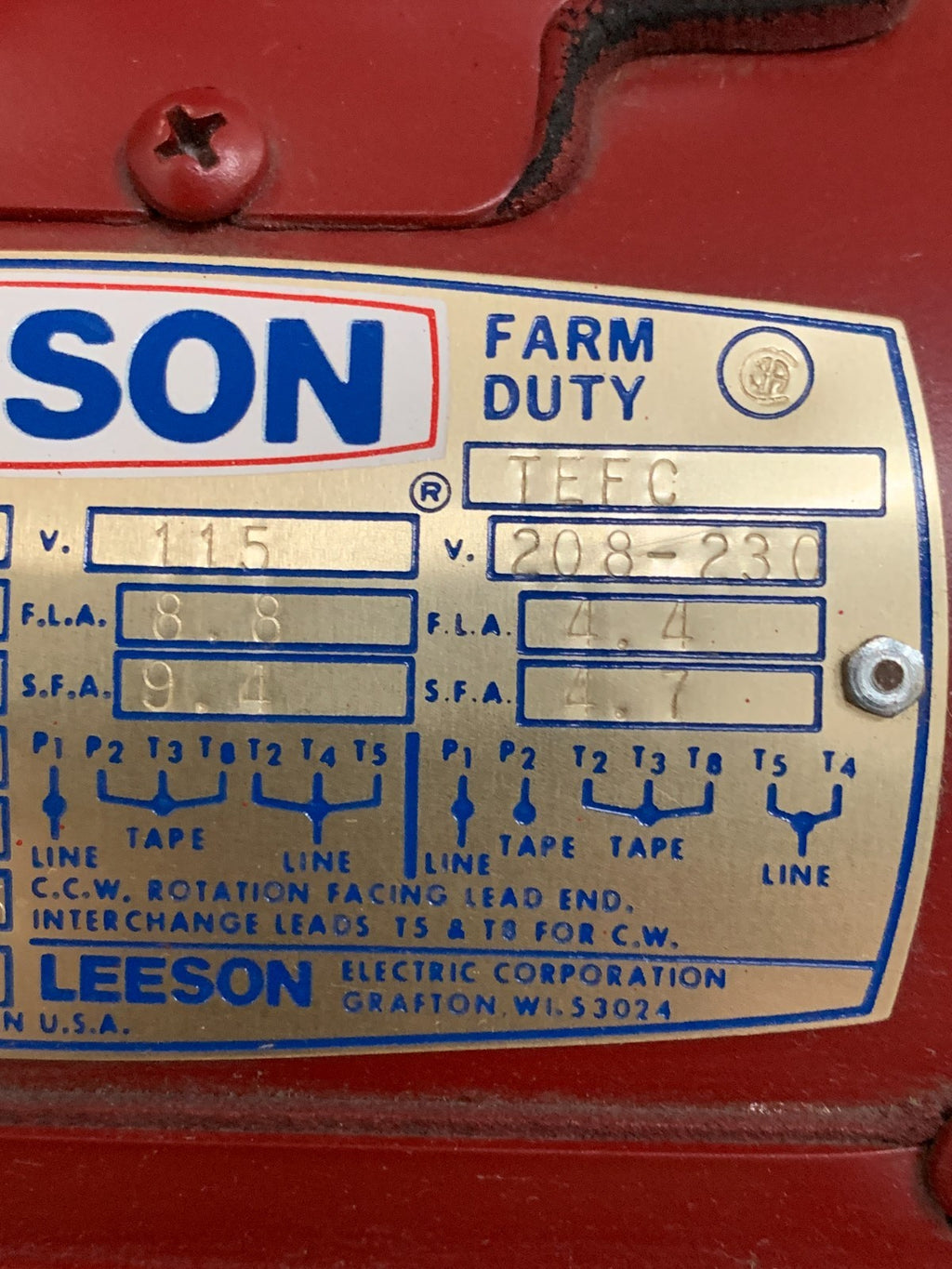 LEESON FARM DUTY MOTOR 1/2 HP 1725 RPM #110492.00 M6C17FC12F