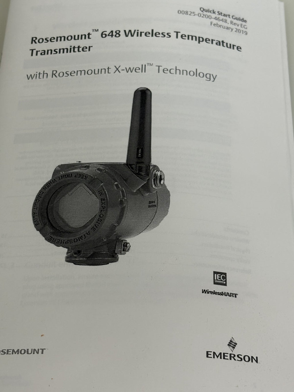 EMERSON ROSEMOUNT WIRELESS TEMPERATURE TRANSMITTER 648DX1D1NAWA3WK1M5XA