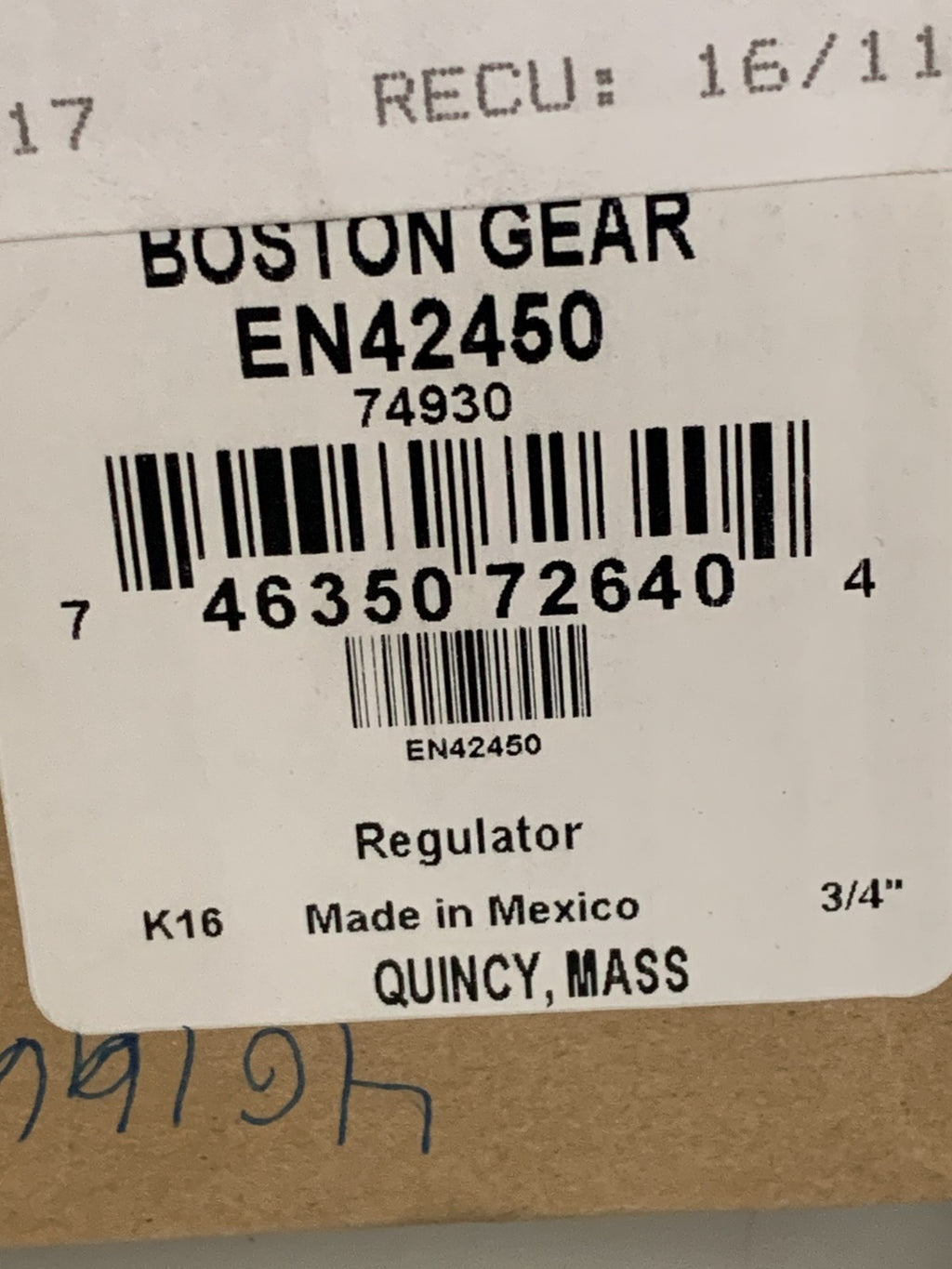 BOSTON GEAR PNEUMATIC REGULATOR #EN 424504