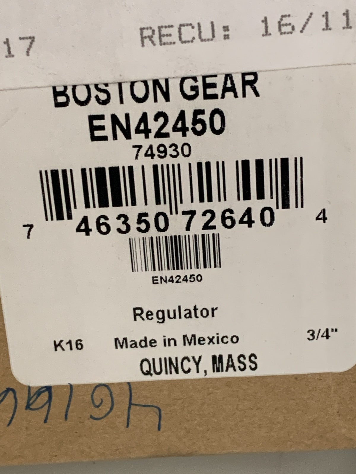 BOSTON GEAR PNEUMATIC REGULATOR #EN 424504
