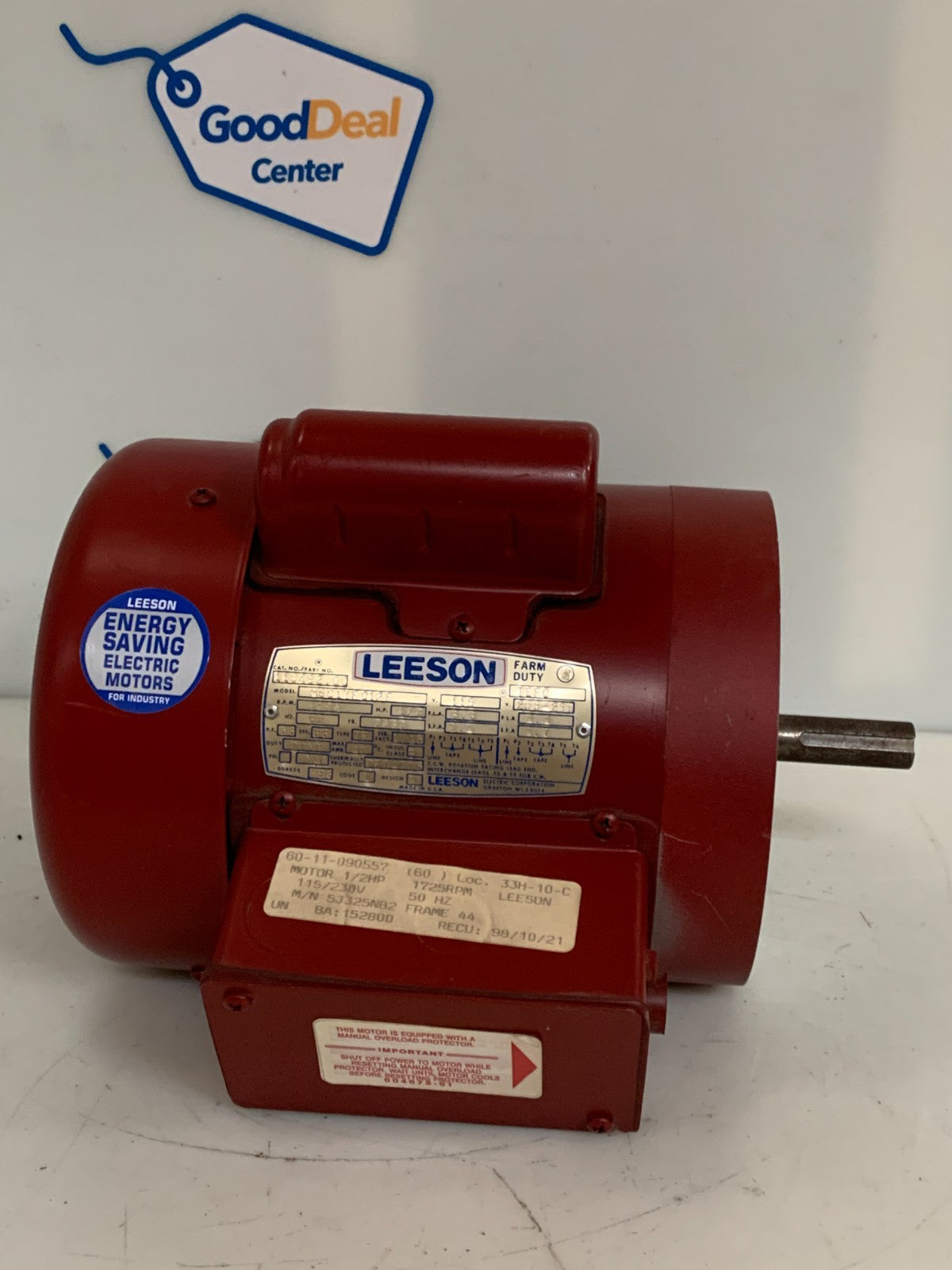 LEESON FARM DUTY MOTOR 1/2 HP 1725 RPM #110492.00 M6C17FC12F