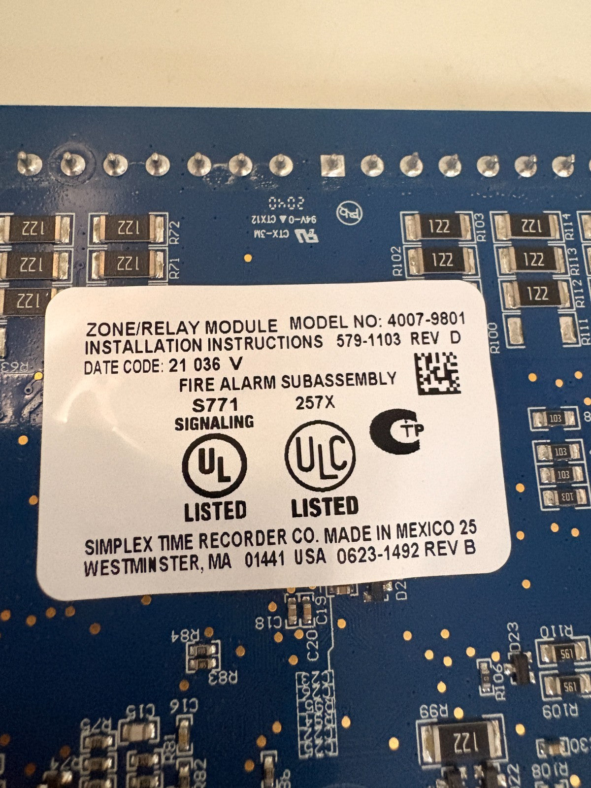 SIMPLEX ZONE/RELAY MODULE 4007-3801 2