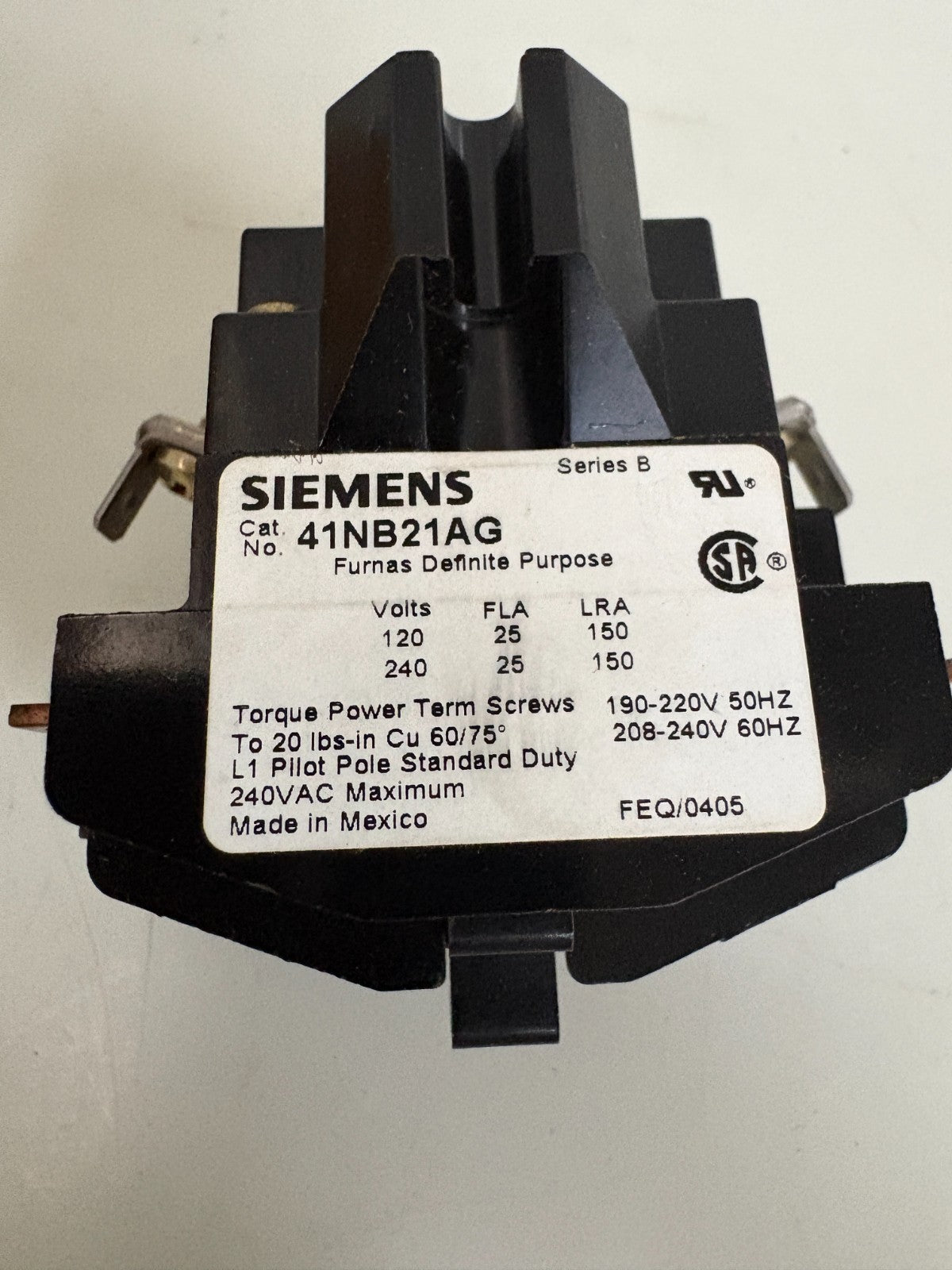 SIEMENS DEFINITE PURPOSE MAGNETIC CONTACTOR FURNAS CONTROL 41NB21AG