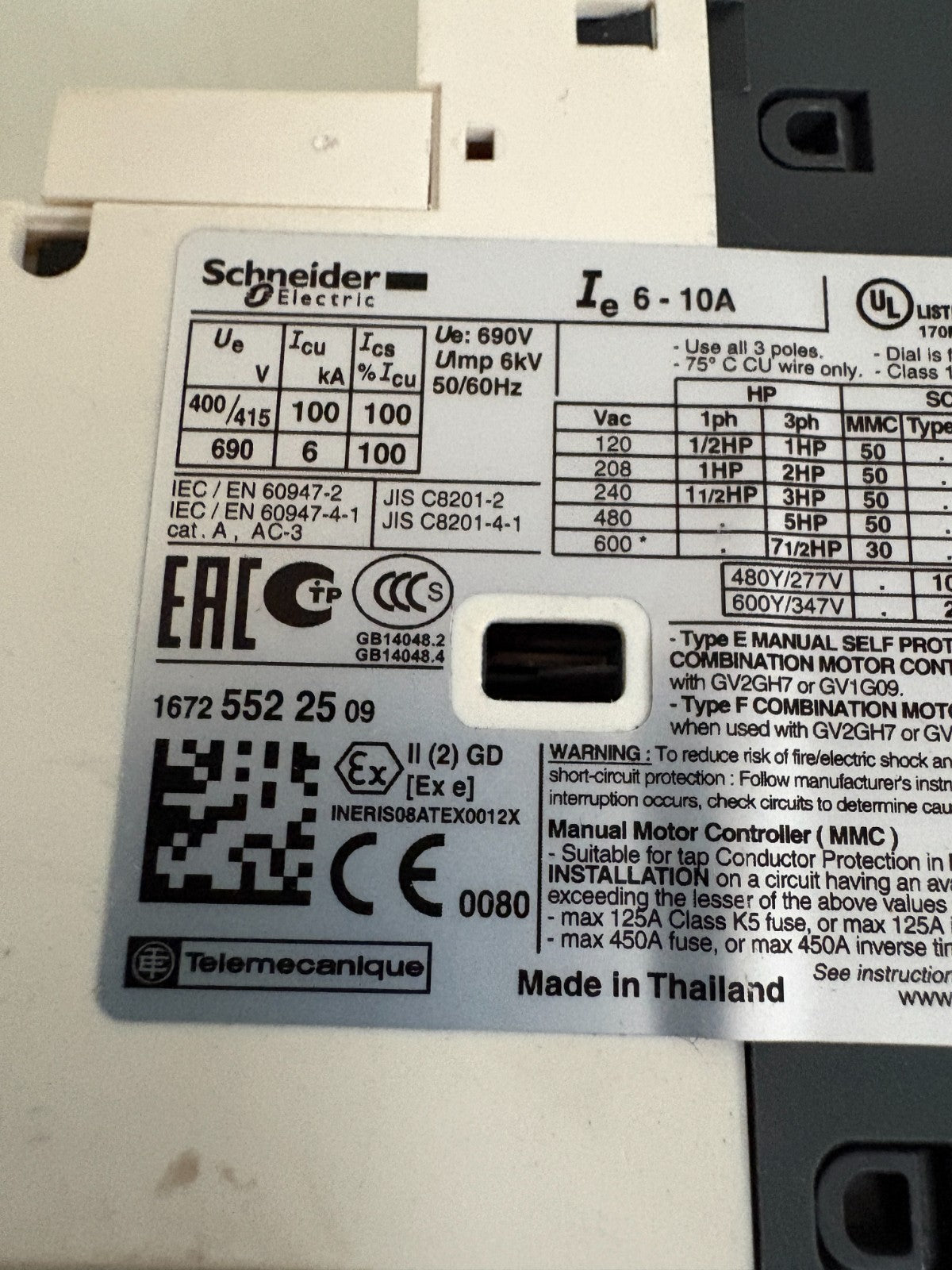 LOT OF 2 SCHNEIDER MOTOR STARTER CIRCUIT BREAKER GV2-P14/6-10A2