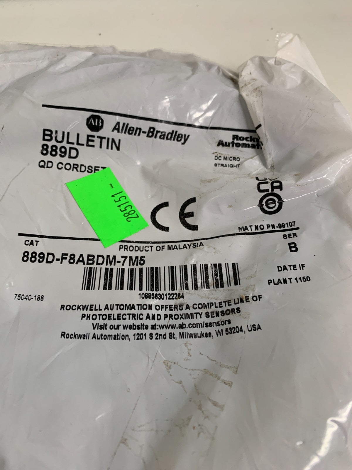 ALLEN BRADLEY  QD Cordset 889D    889D-F8ABDM-7M5  B