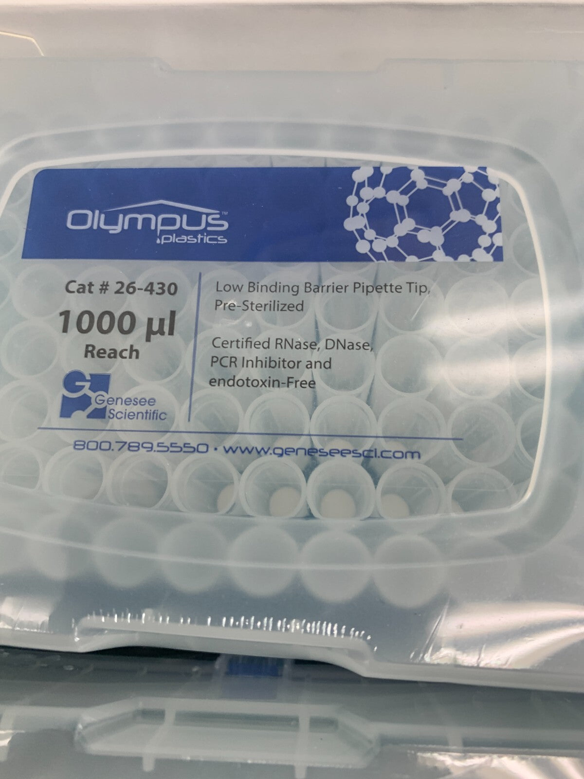 Genesee Scientific GEN26-430 1000ul Barrier Tip Insert Pipet Tip 10x96/pk2