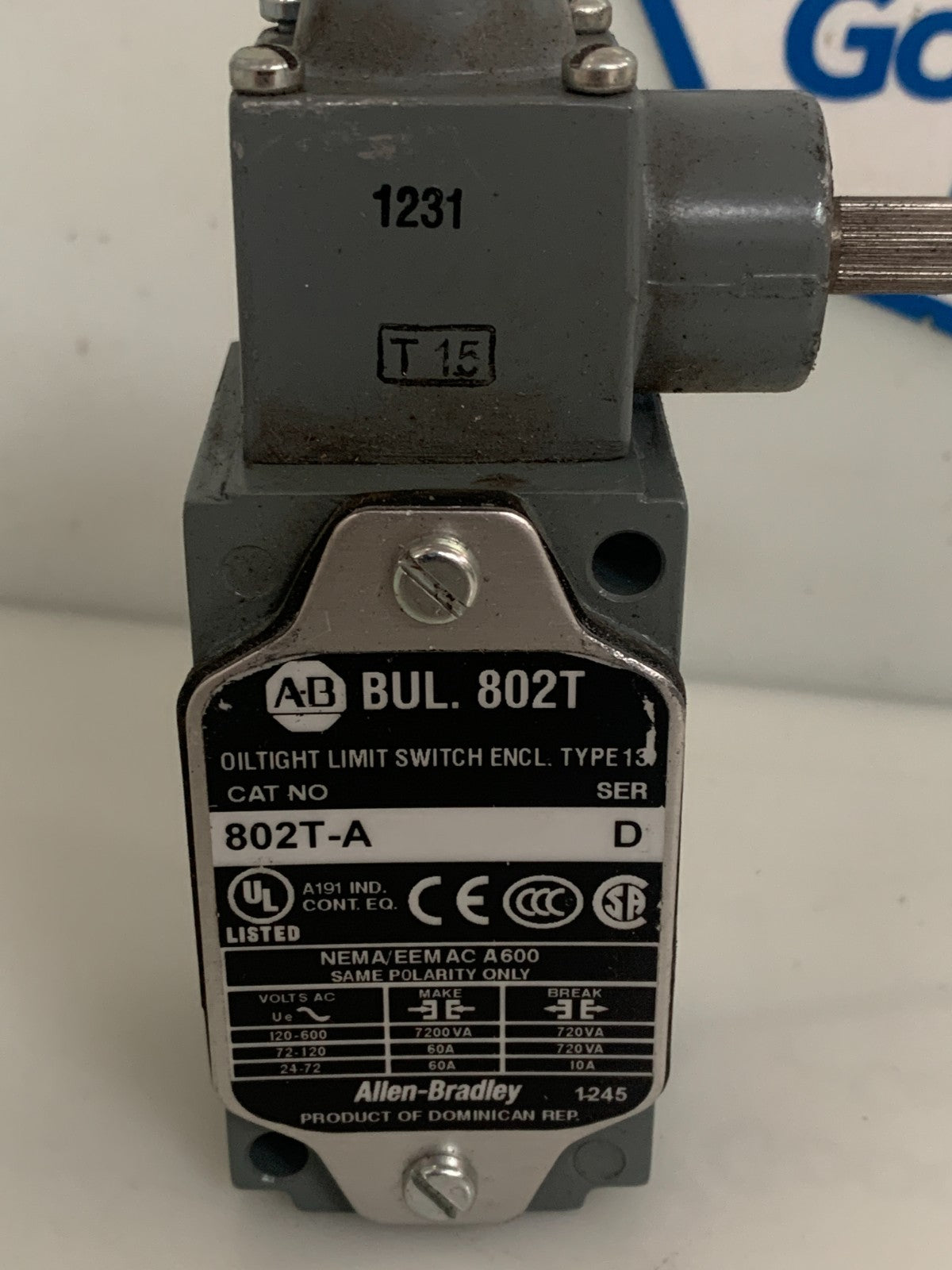 ALLEN BRADLEY OIL TIGHT LIMIT SWITCH TYPE 13 #802T-A