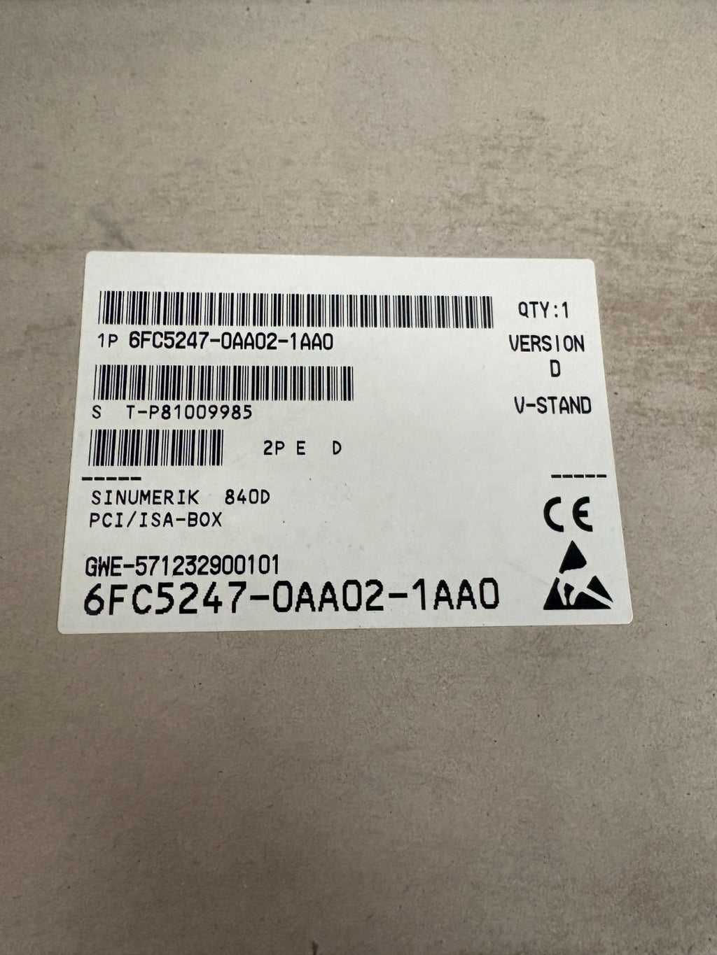 SIEMENS SINUMERIK 840D PCI/ISA-BOX 6FC5247-0AA02-1AA0
