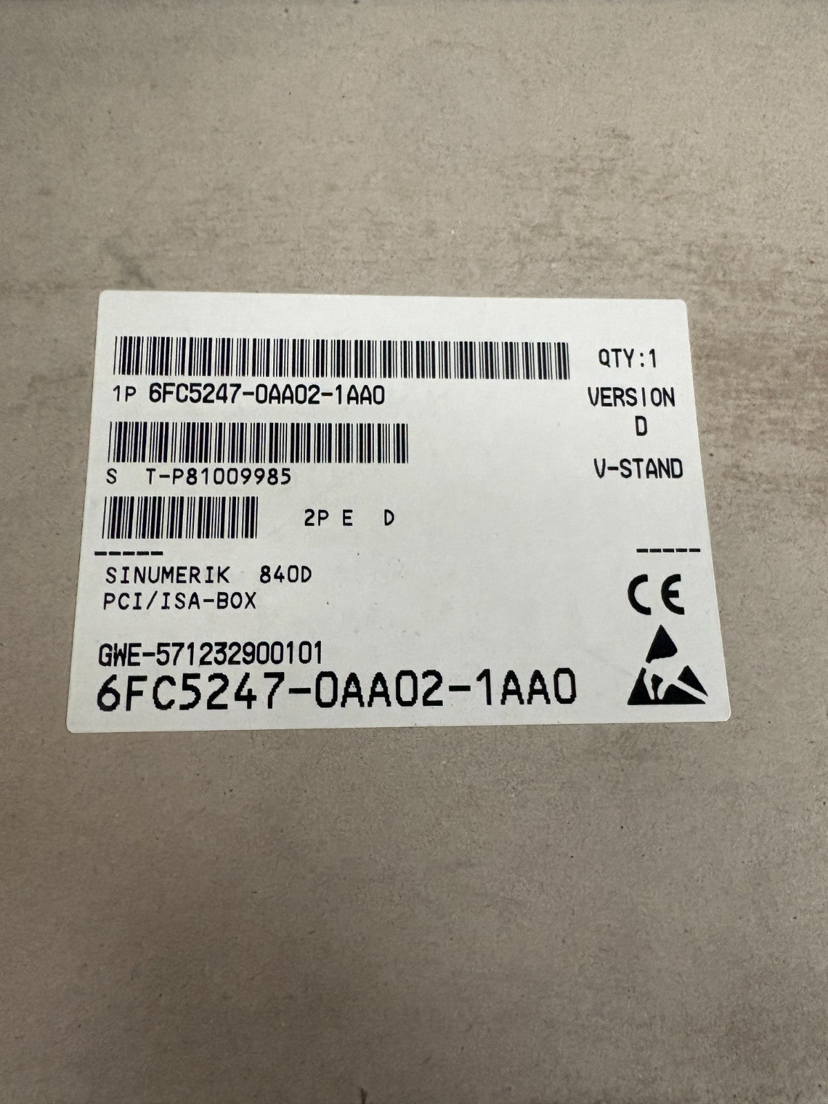 SIEMENS SINUMERIK 840D PCI/ISA-BOX 6FC5247-0AA02-1AA0