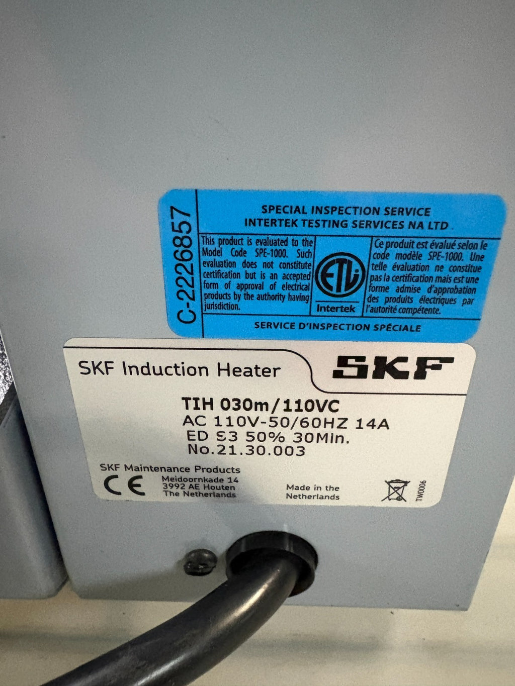 SKF TIH 030M/110V INDUCTION HEATER TIMER TEMPERATURE CONTROL BEARING UP TO 88LBS2