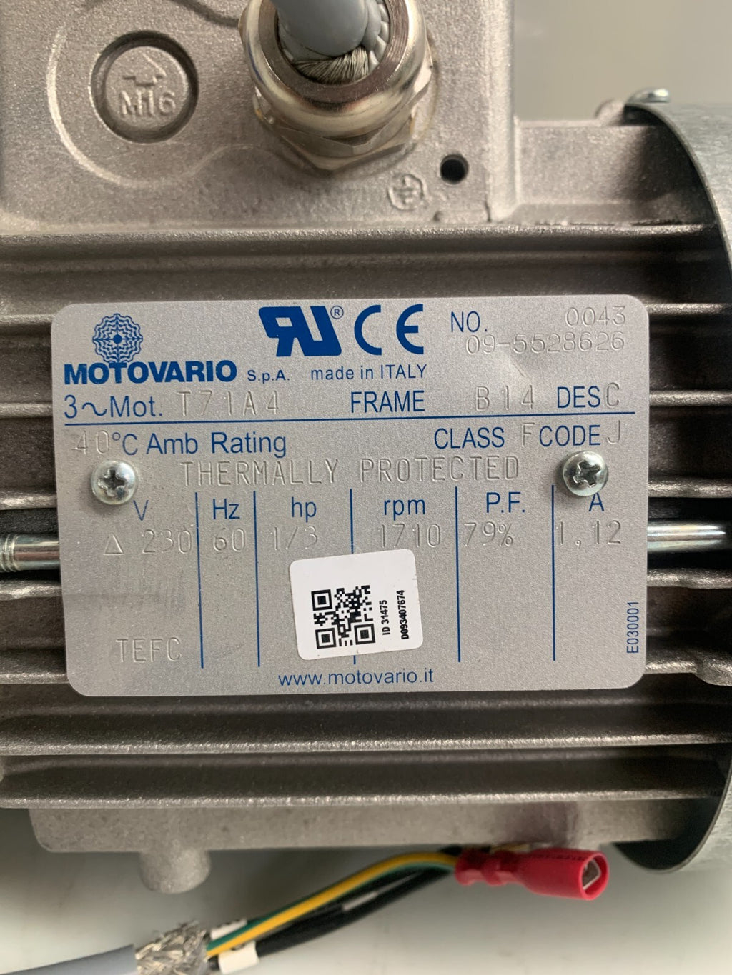 MOTOVARIO T71A4 Thermally Protected 1/3HP Motor  w/Worm Gear Reducer MNRV/0501