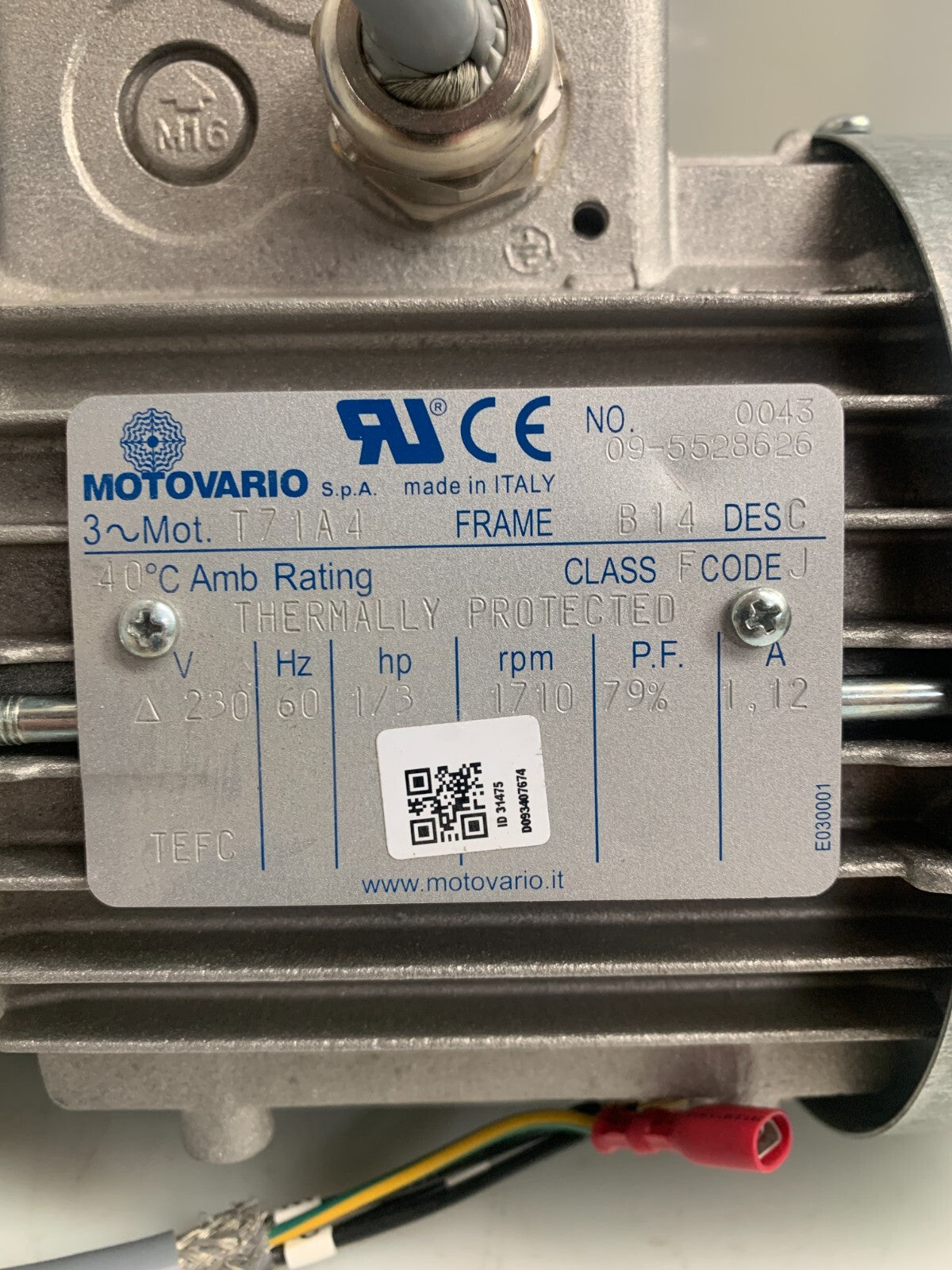 MOTOVARIO T71A4 Thermally Protected 1/3HP Motor  w/Worm Gear Reducer MNRV/0501