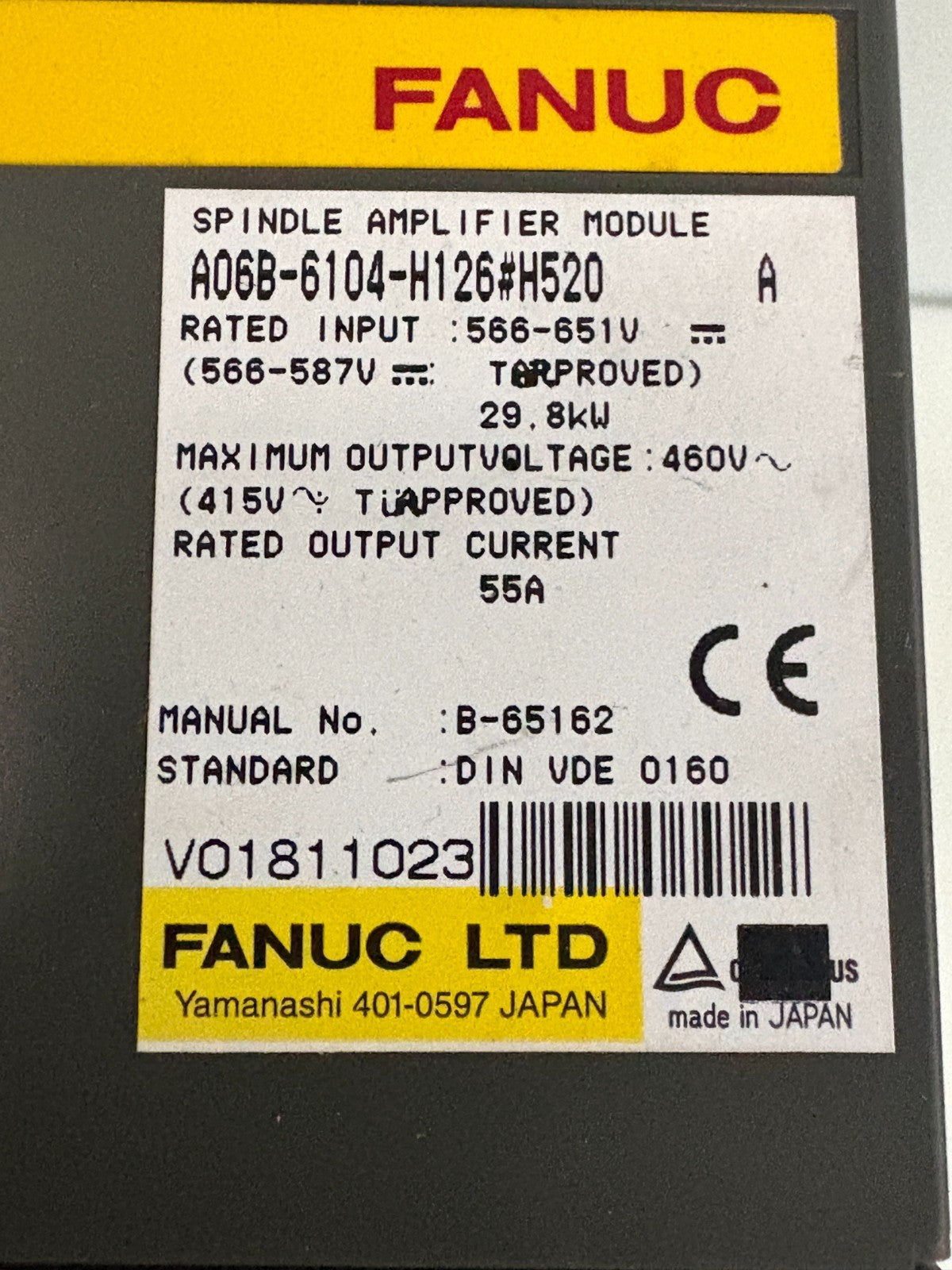 GE FANUC SPINDLE AMPLIFIER MODULE A06B-6104-H126 #H520 1