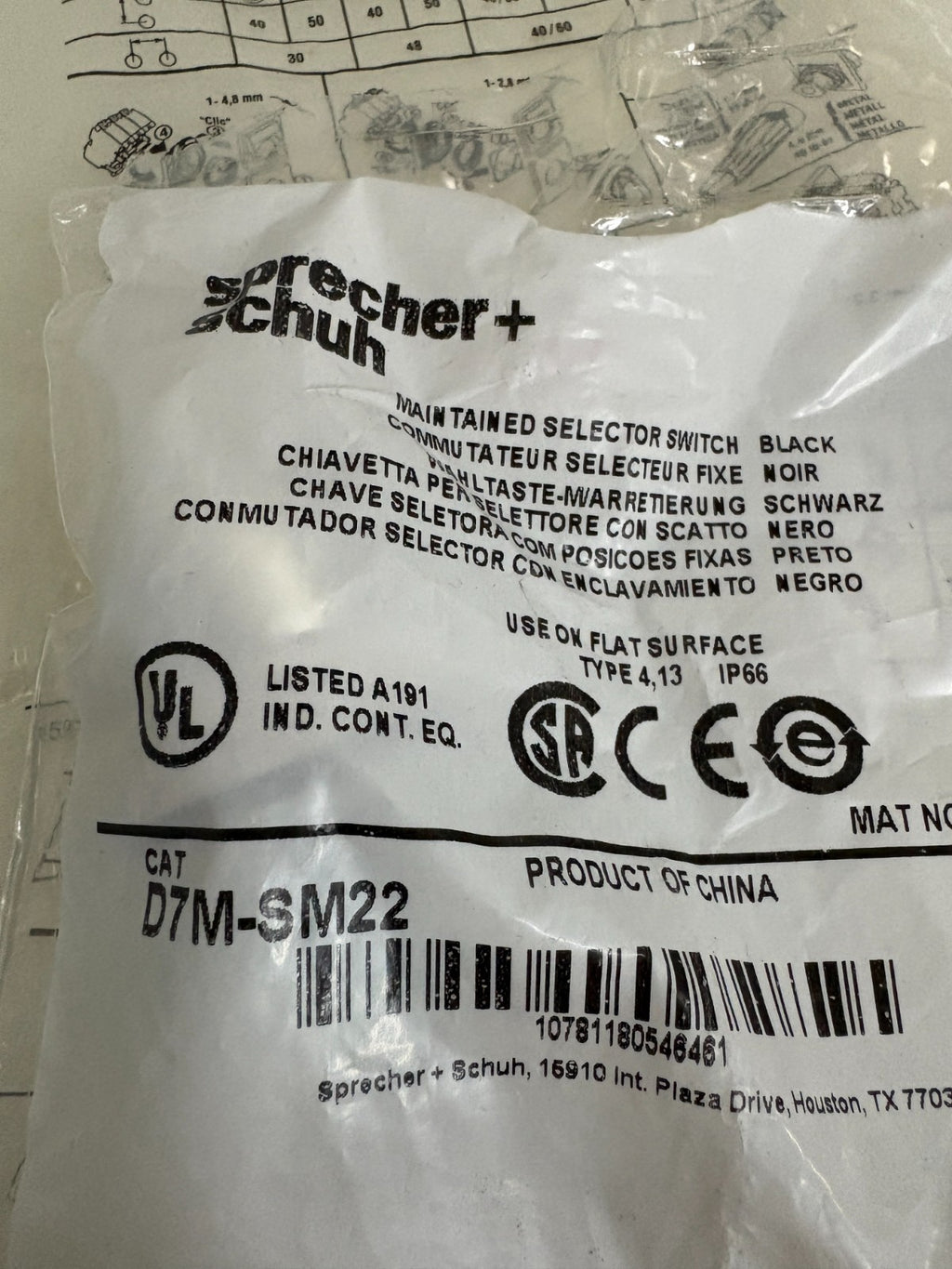 SPRECHER & SCHUH MAINTAINED SELECTOR SWITCH D7M-SM22 W/D7M-SM22MX103