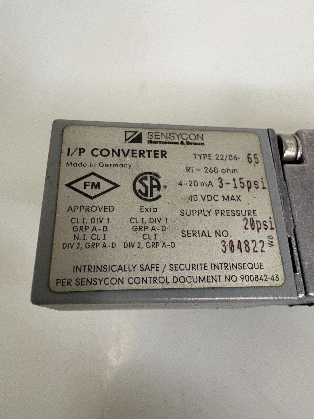 SENSYCON I/P CONVERTER 22/06-652