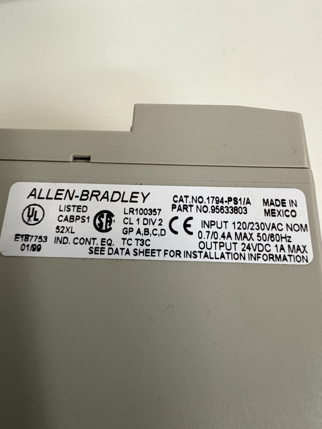ALLEN BRADLEY 24VDC POWER SUPPLY 1794-PS1/A #956338033