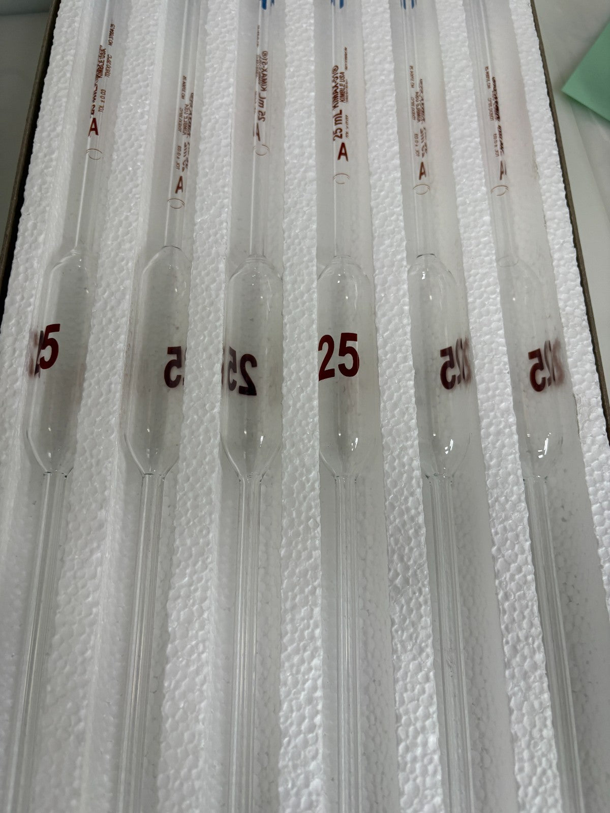 KIMBLE GLASS MIX LOT 6X20ML AND 6X25ML VOLUMETRIC PIPET 37004-20 37004-25