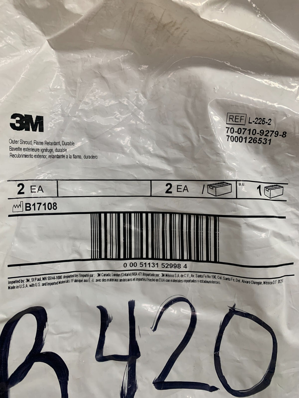 3M OUTER SHROUD FLAME RETARDANT L-225-2  BAG OF 21