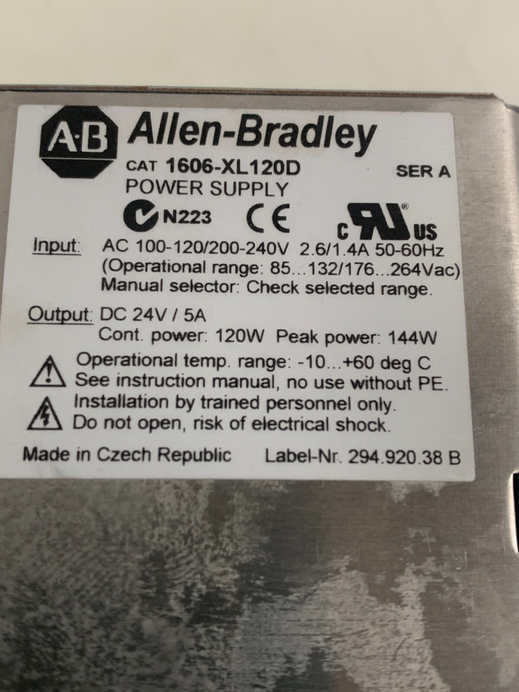 ALLEN BRADLEY POWER SUPPLY 1606-XL120D 24 V 5AMP