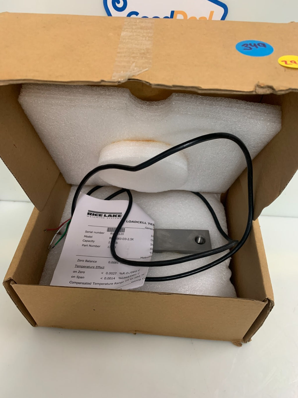 Rice Lake B8D-N5-2.5K-6YB Load Cell, 2.5K Capacity Class N5