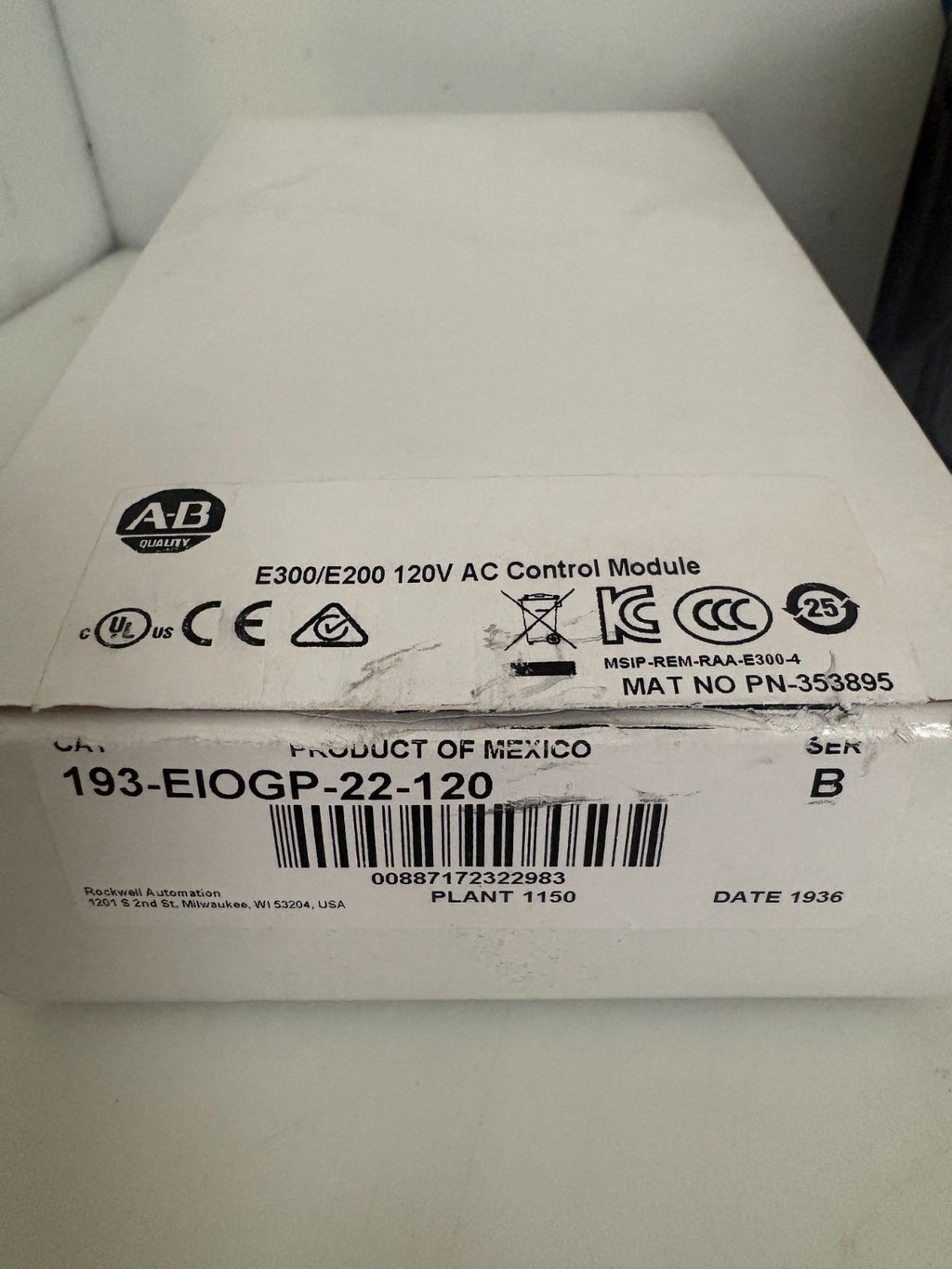 ALLEN BRADLEY E300/E200 120V AC CONTROL MODULE 193-EI0GP-22-120 B2