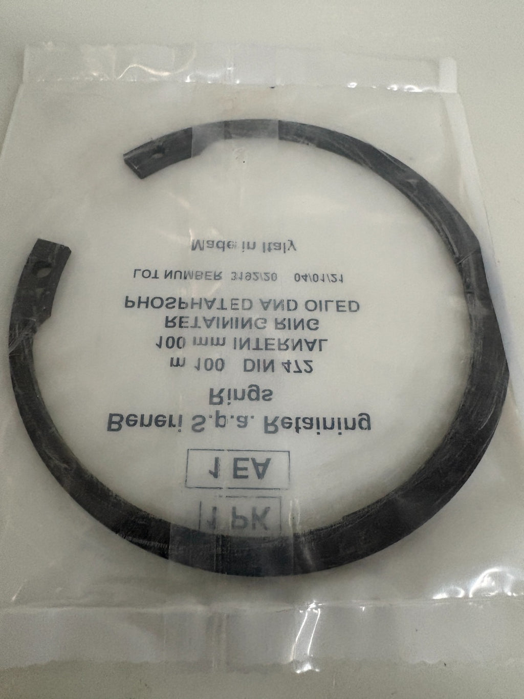 LOT OF 10 BENERI S.P.A. RETAINING RING 100MM DIN 472
