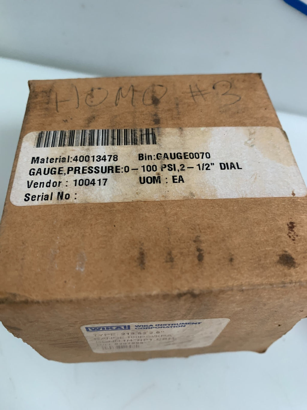 WIKA HYDRAULIC GAUGE 213.53 2.5" RANGE 100PPS/KPA 9307995
