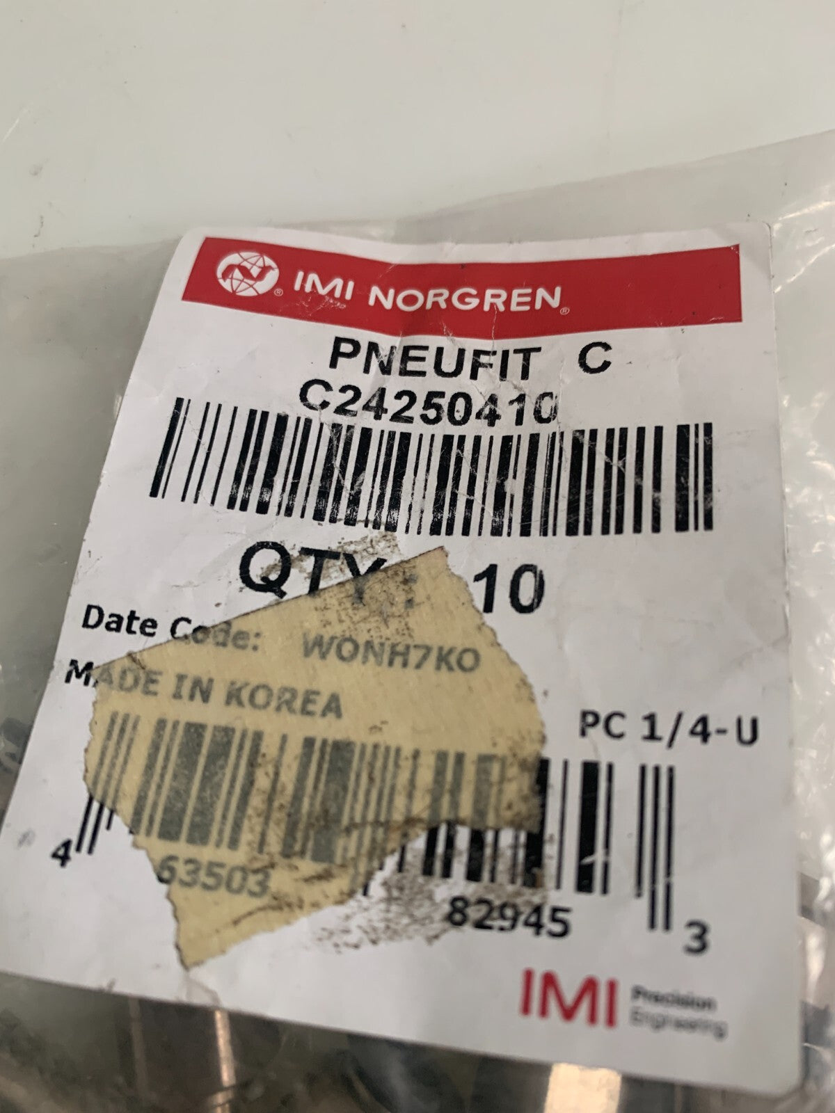 Lot of 10 new in bag NORGREN Pneufit C Straight Adapter C242504101
