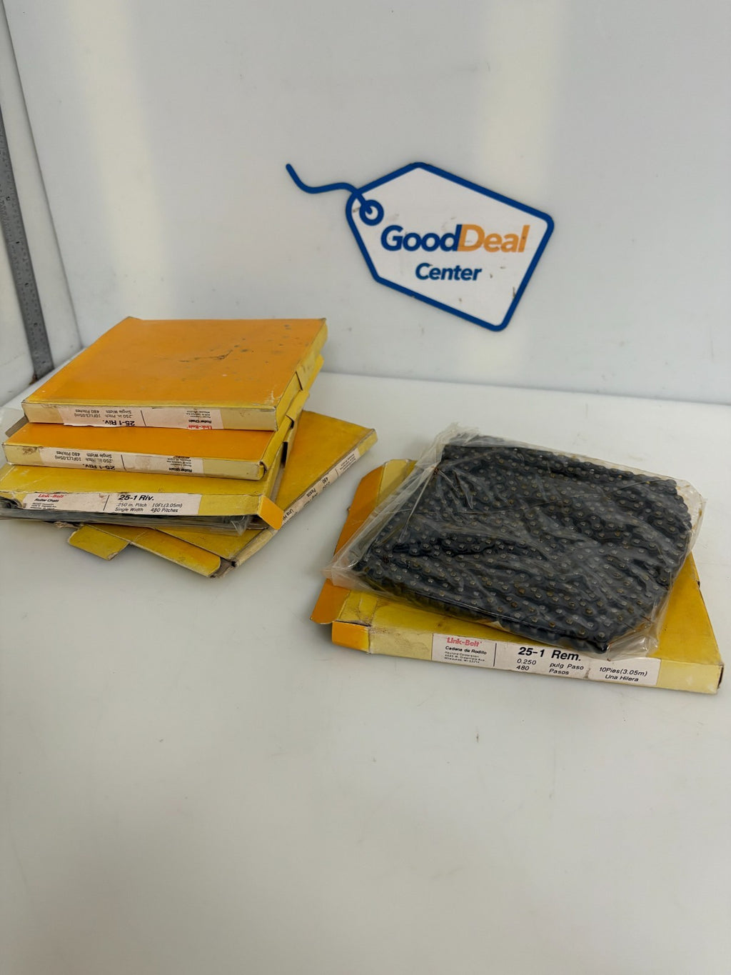 LOT OF 5 LINK BELT ROLLER CHAIN 25-1 RIV. 1/4 IN PITCH 10 FEET0
