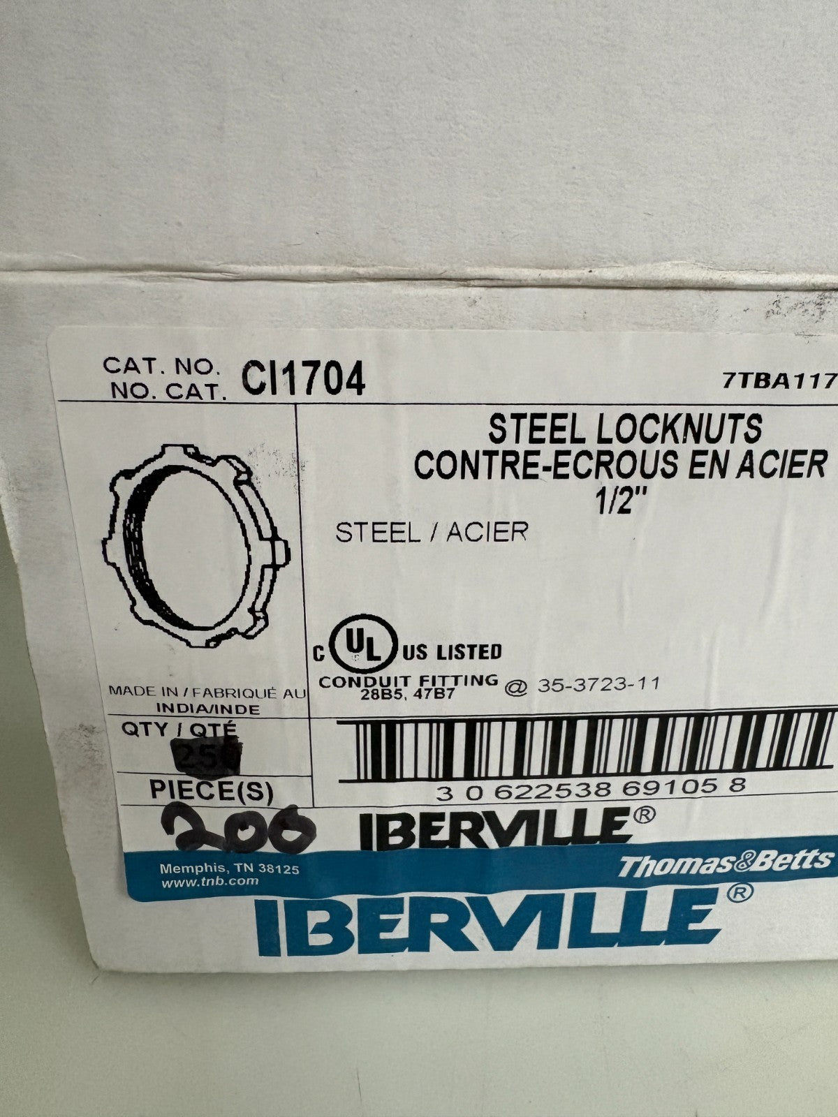 ABB THOMAS & BETTS STEEL 1/2 LOCKNUTS 200 IN BOX2
