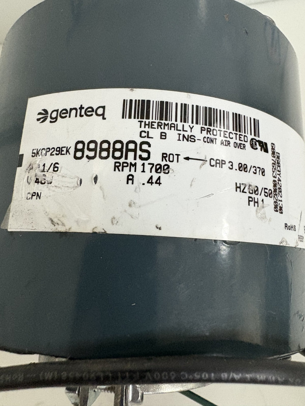 GENTEQ THERMALLY BLOWER MOTOR 1700 RPM 5KCP29EK 8988AS