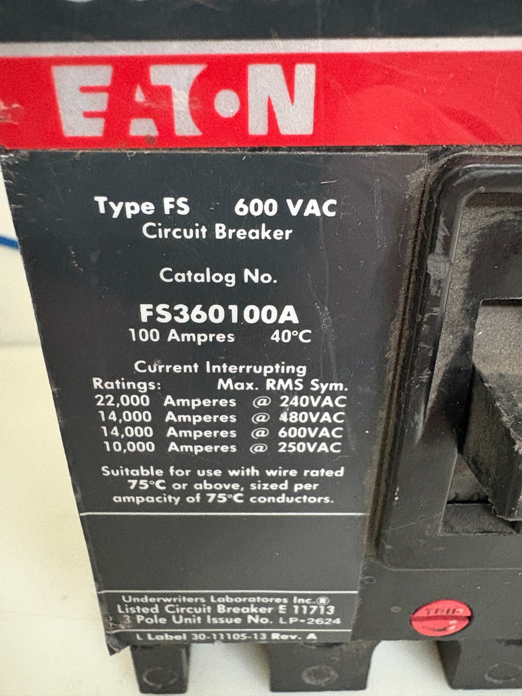 EATON CUTLER HAMMER 100 AMP CIRCUIT BREAKER FS360100A