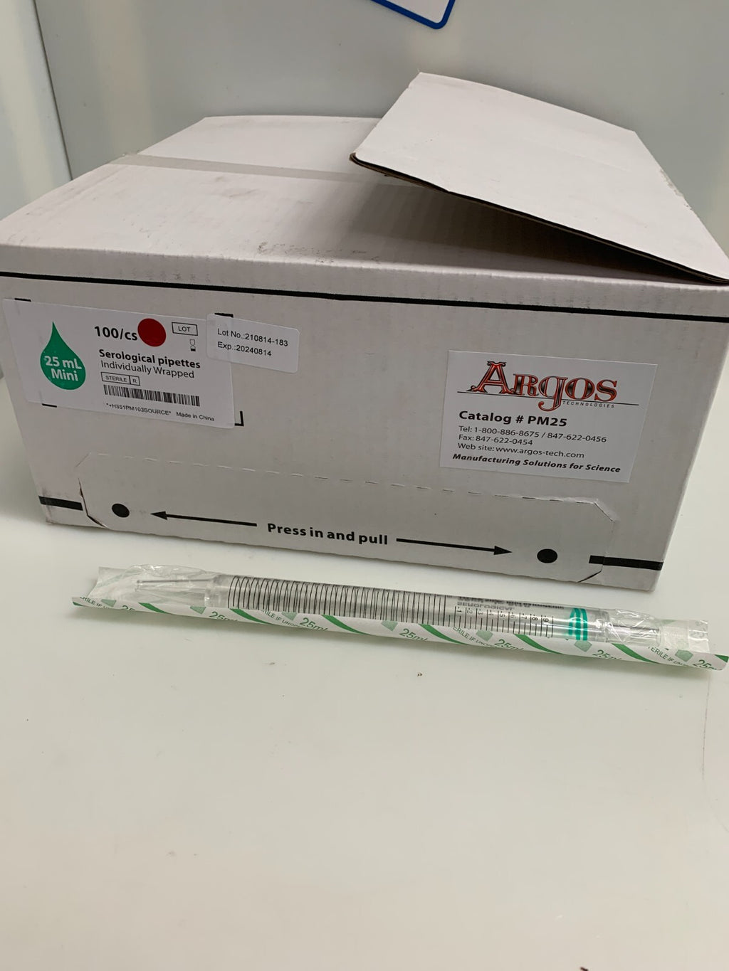 Argos Tech PM25 Disposable Plastic Serological pipettes Box of 1000