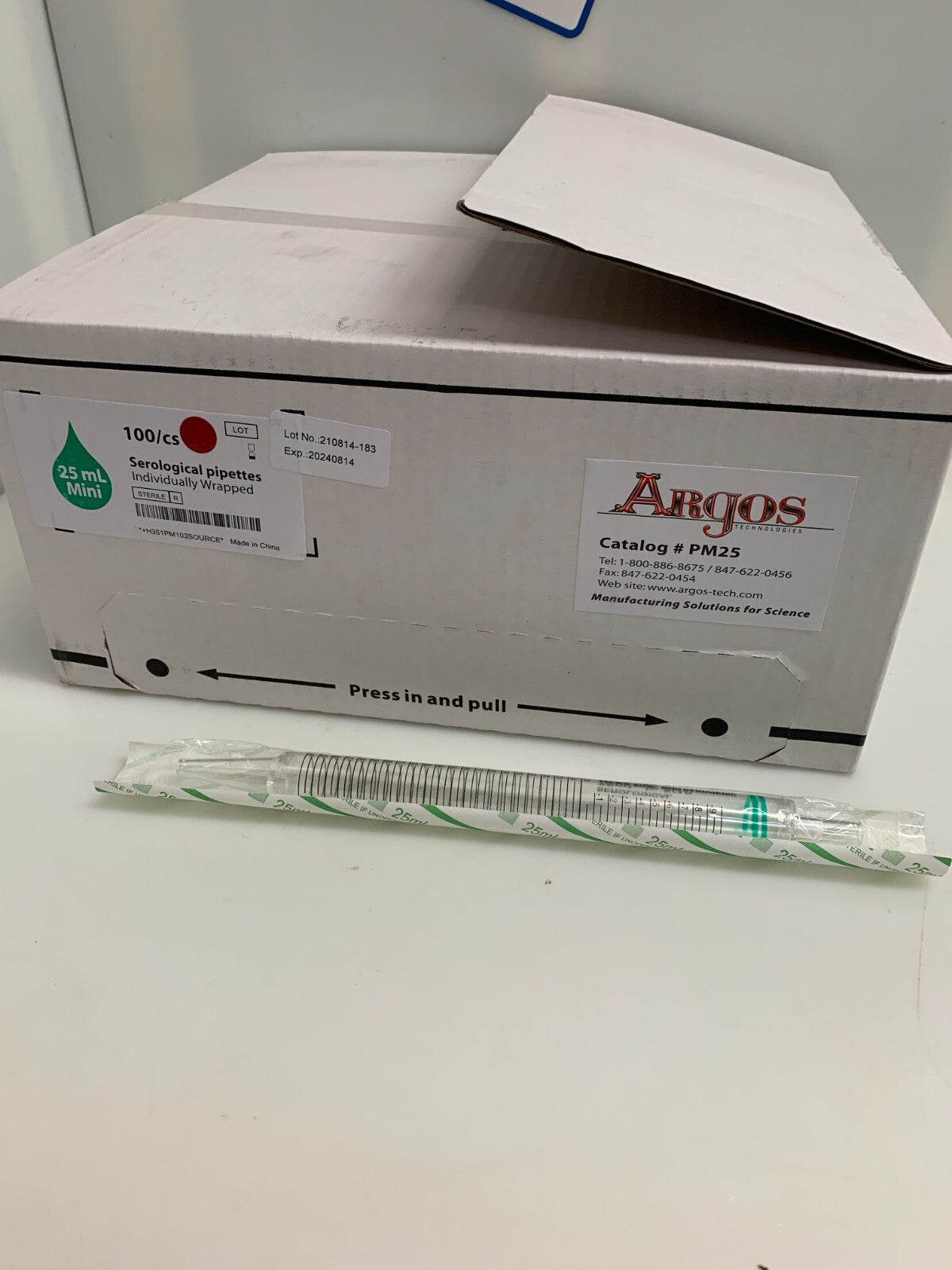 Argos Tech PM25 Disposable Plastic Serological pipettes Box of 1000
