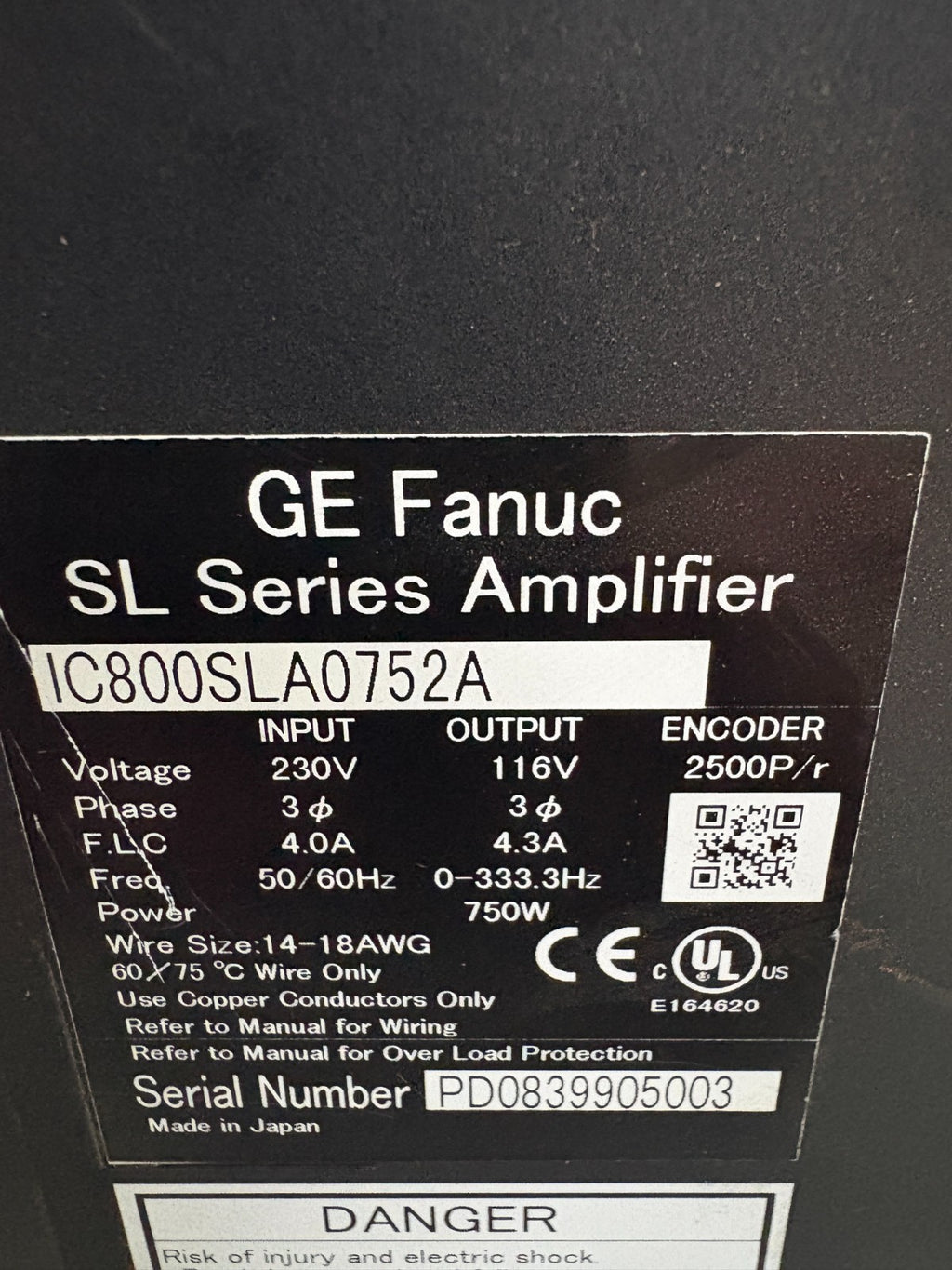 GE FANUC SL SERIES AMPLIFIER IC800SLA752A