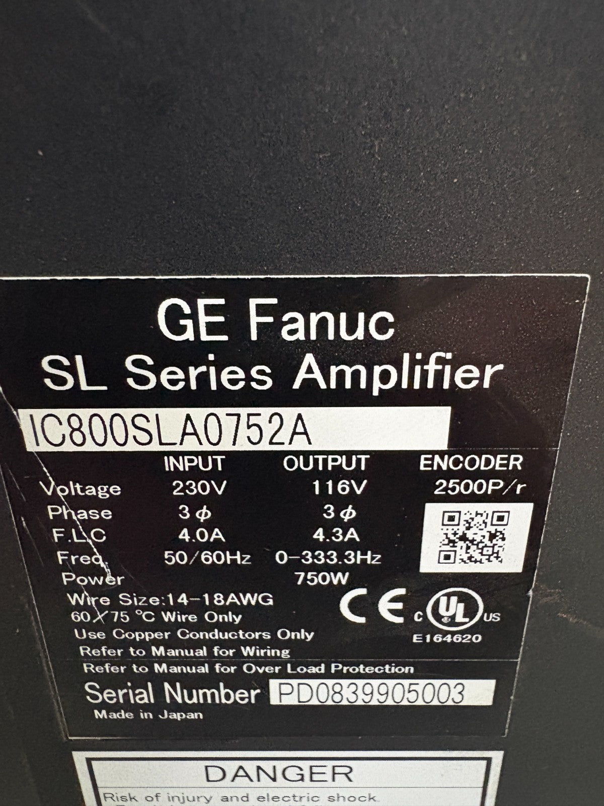 GE FANUC SL SERIES AMPLIFIER IC800SLA752A