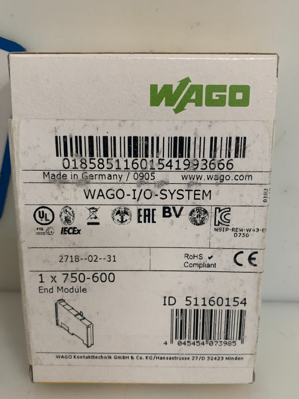 WAGO END MODULE ID 750-600 #511 60154 I/O SYSTEM1