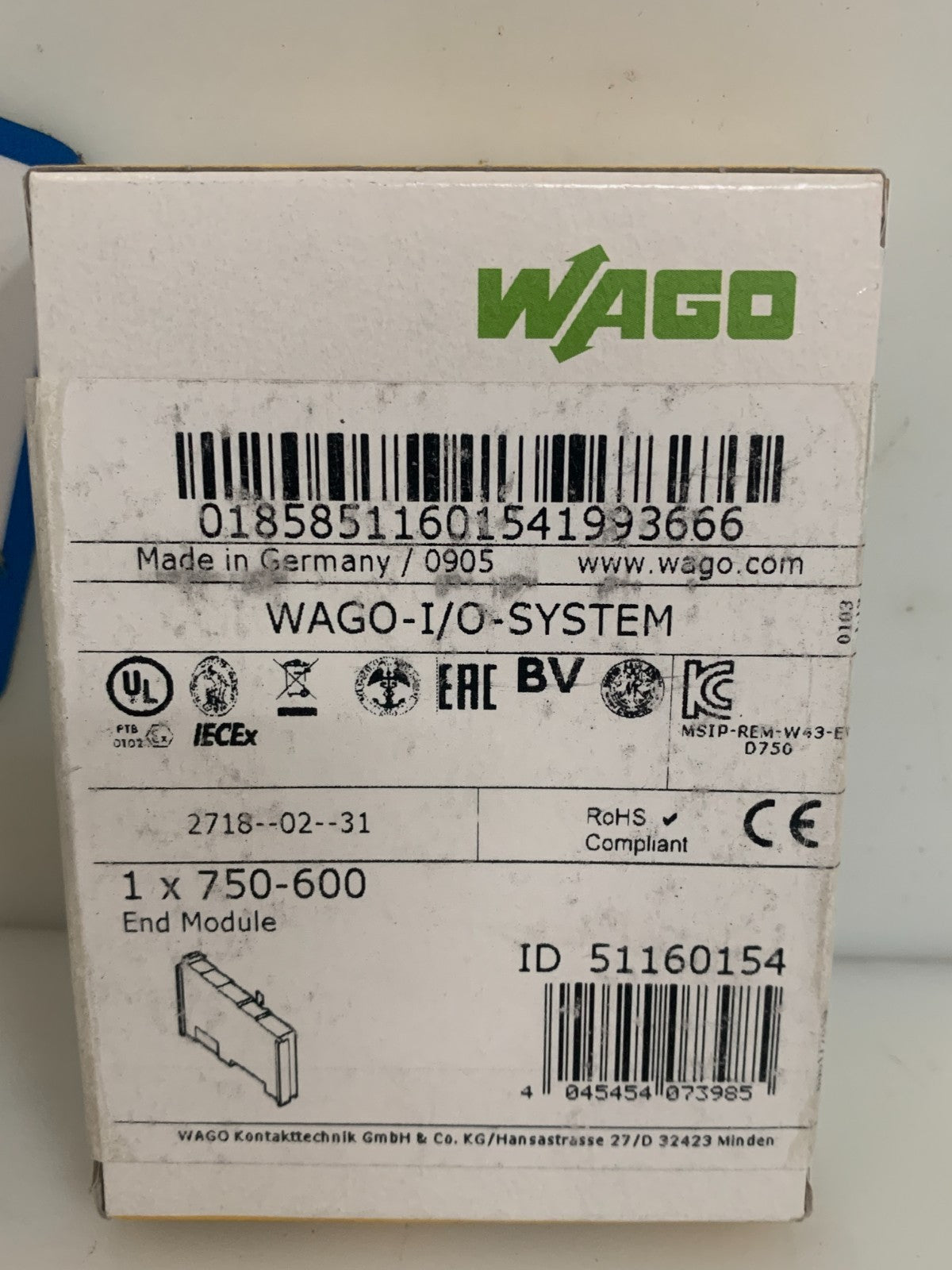 WAGO END MODULE ID 750-600 #511 60154 I/O SYSTEM1