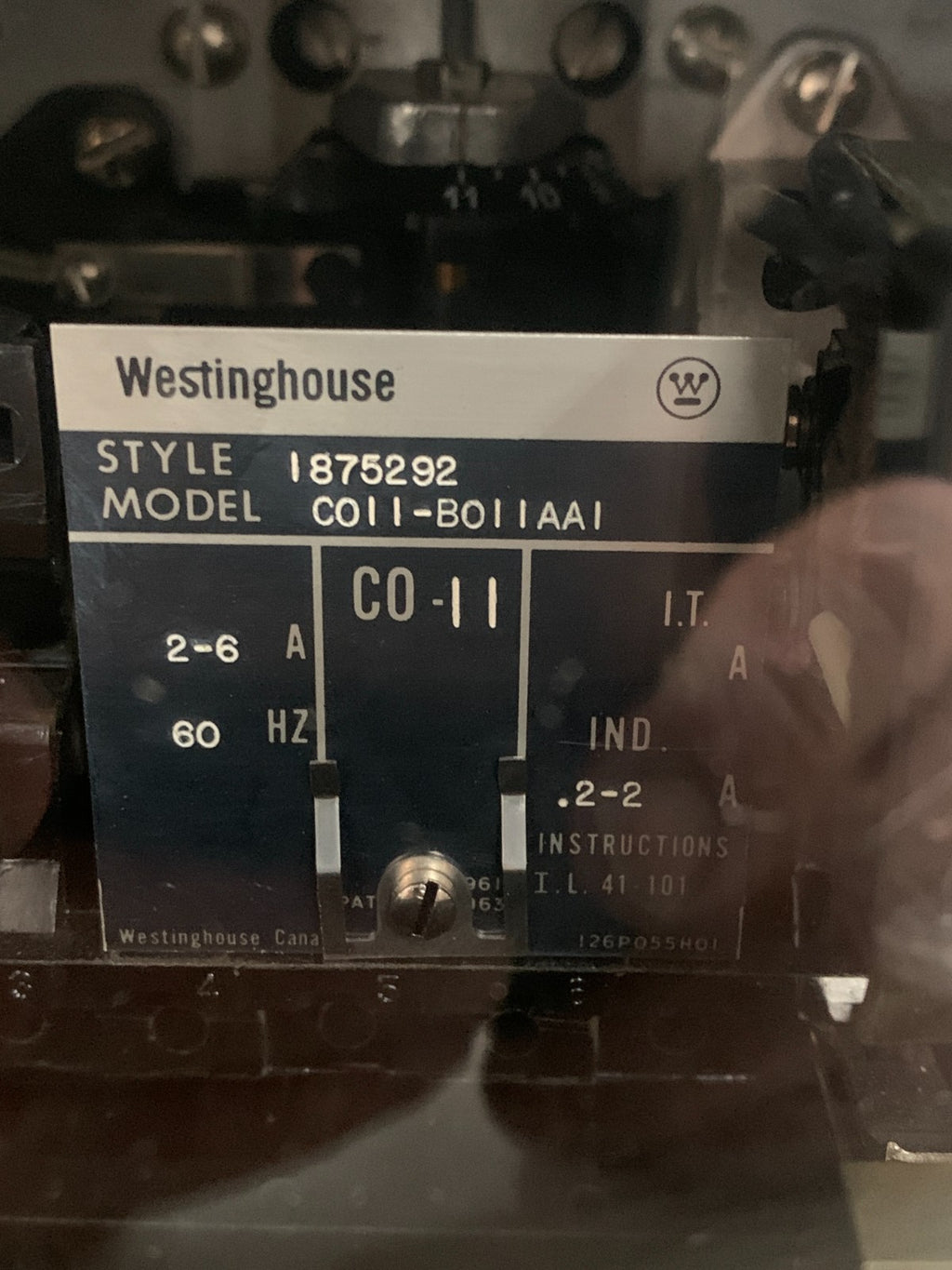 WESTINGHOUSE CO-II OVERCURRENT RELAY STYLE I875292 MODEL COII-BOIIAAI