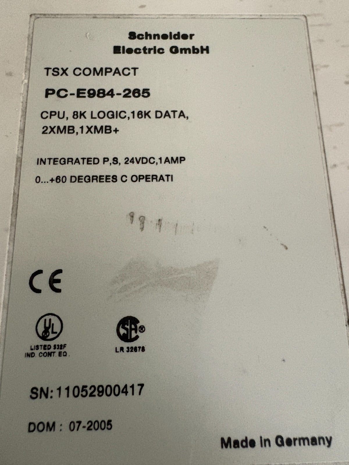 SCHNEIDER ELECTRIC TSX COMPACT CPU PC-E984-2652