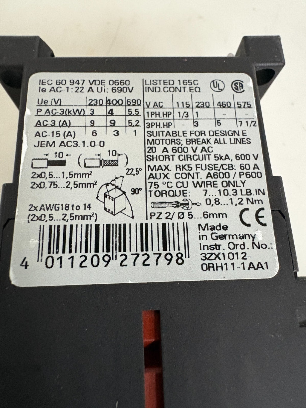 SIEMENS CONTACTOR 3RT1016-1KB42 G/000210-EO