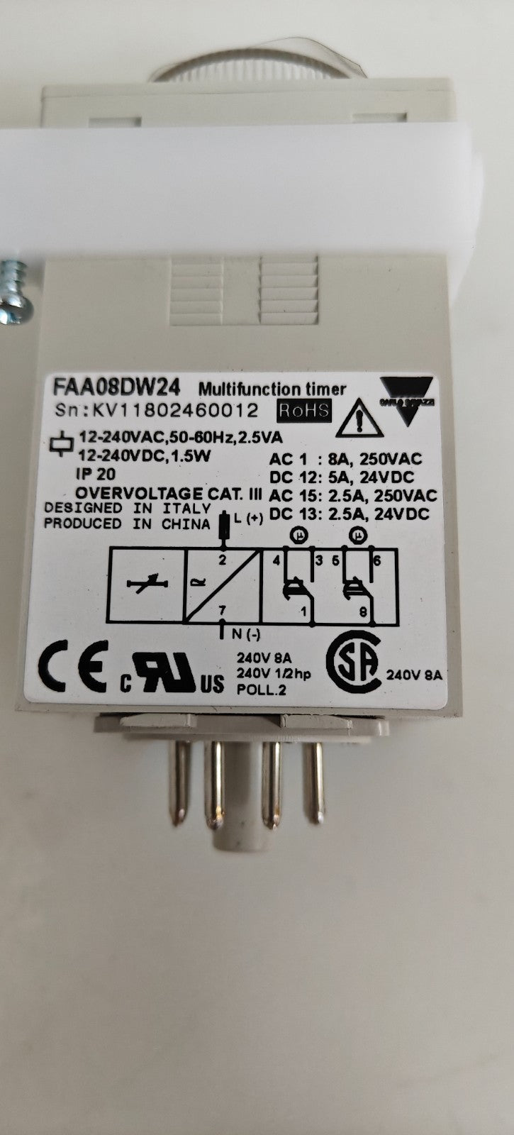 CARLO GAVAZZI MULTIFUNCTION TIMER VOLTAGE FAA08DW241